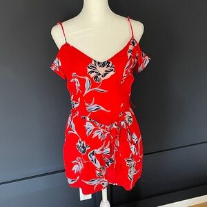 Yumi Kim Red Floral Romper with Navy and White Accents